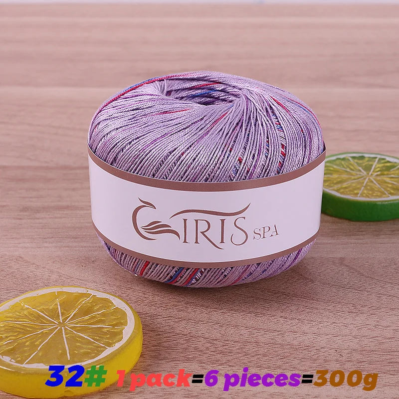 6 #   Fil de dentelle, fil de coton 100% pur coloré teint dégradé mercerisé, fil fin au crochet, tricot fait à la main, châle ajouré d'été, fil de tricot pour pull, 1 pièce = 6 pièces = 300 grammes