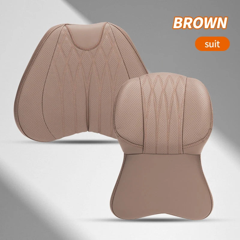 High Quality Universal Car Headrest Cushion Car Seat Neck Pillow Perforated Leather Breathable Lumbar Support Car Pillow