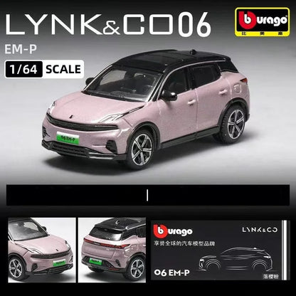 Bburago 1:64 LYNK & CO 06 EM-P SUV modèle de voiture en alliage moulé sous pression en métal nouvelle énergie véhicules électriques modèle de voiture Simulation enfants jouets cadeau