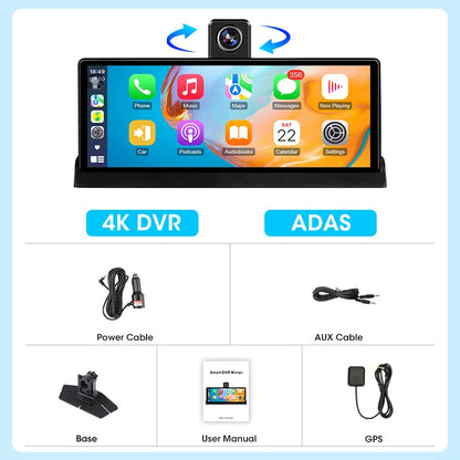10.26 ''4K ADAS Dashcam voiture DVR Android Auto Carplay écran automobile système Intelligent enregistreur vidéo moniteur caméra de recul