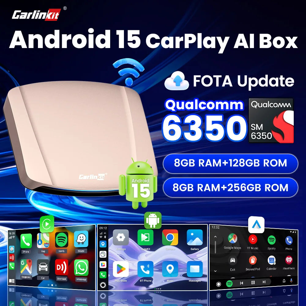 CarlinKit 8G + 256G /128GAndroid 15 Ultra CarPlay TV Box Support Netflix IPTV GPS sans fil CarPlay et Android Auto Smart Car Video Box