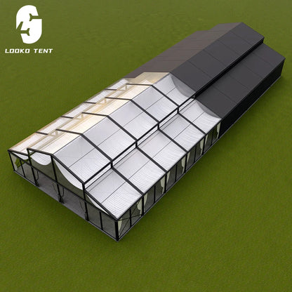 Tente de réception de luxe commerciale en aluminium et verre pour événements extérieurs, chapiteau, atrium, pour 200 à 500 personnes