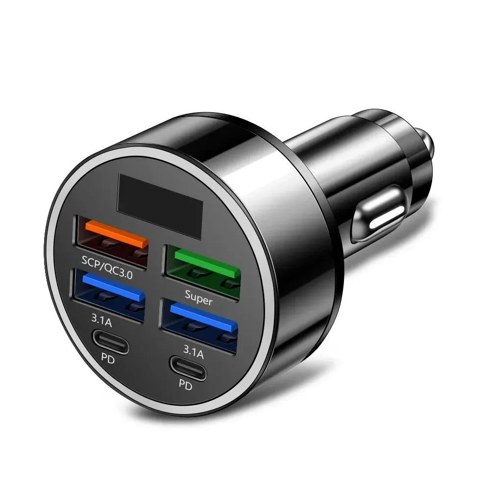 Chargeur de voiture à charge rapide, 66-250W, PD, QC3.0, une à six voitures, prise allume-cigare Laguna, charge flash avec affichage numérique