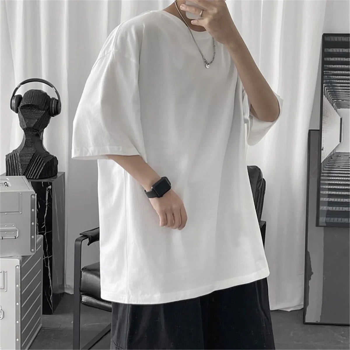 Coton été mode hommes t-shirt décontracté solide à manches courtes classique t-shirt hommes 100% coton coréen haut hip-hop t-shirts noir blanc