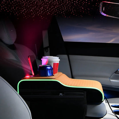 Boîte de rangement multifonctionnelle 10-en-1 pour accoudoir de voiture, avec coussin rehausseur sportif supérieur, port de charge USB et lampe d'ambiance étoilée