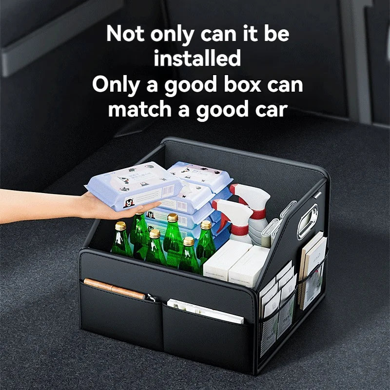 ZukMi Organisateur de coffre de voiture pliable en cuir de qualité supérieure - Boîte de rangement universelle étanche pour SUV, berlines et camions (capacité 2,5 L)