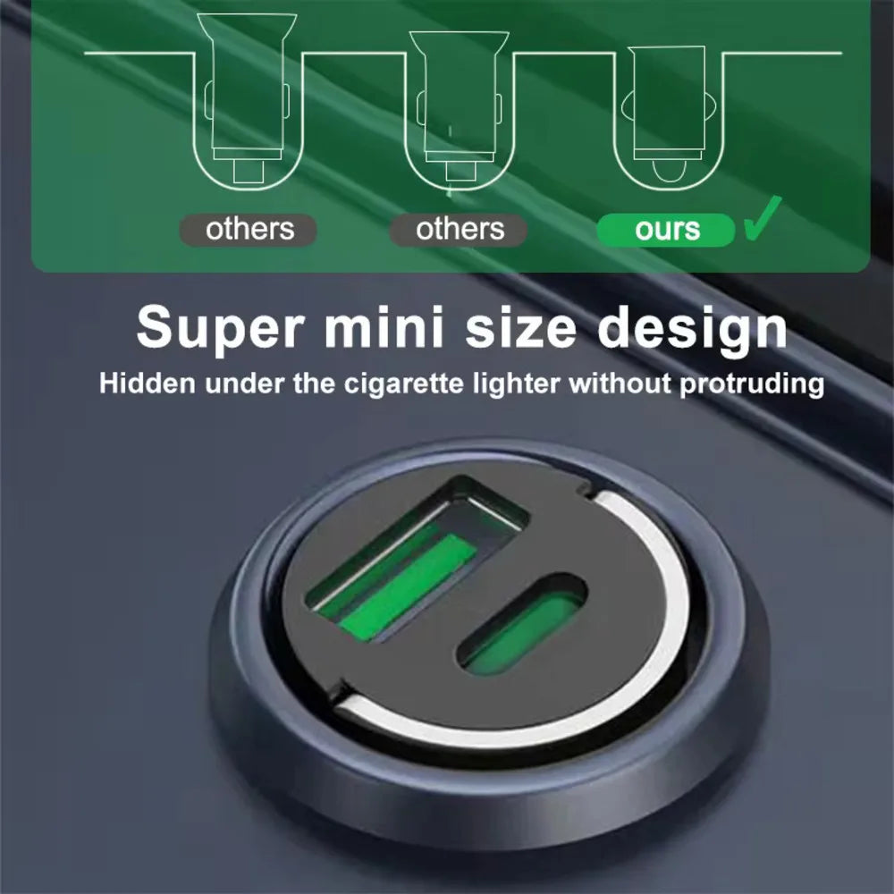 200W mini chargeur de voiture charge rapide pour iPhone QC3.0 mini PD USB Type C chargeur de téléphone portable de voiture pour Xiaomi Samsung Huawei