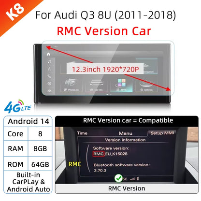 Android 14 sans fil CarPlay pour Audi Q3 8U 2011-2018 écran tactile Navigation WiFi DSP multimédia lecteur Radio accessoires