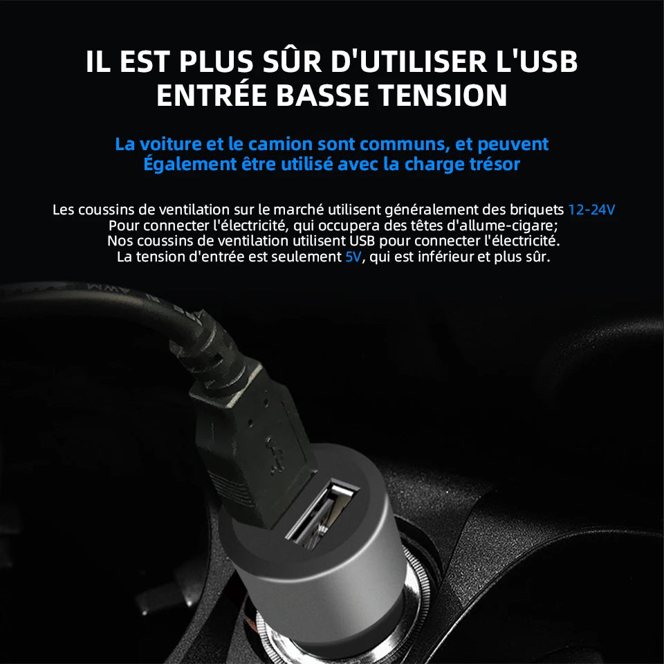 Coussin avant de siège d'air frais de voiture USB12V/24V, siège de ventilateur de voiture universel à refroidissement rapide, réglage à 3 vitesses, coussin de siège ventilé pour voiture
