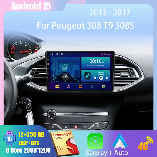Android 15 pour Peugeot 308 T9 308S 2013 - 2017 Auto stéréo autoradio lecteur multimédia Navigation GPS 4G WIFI sans fil Carplay