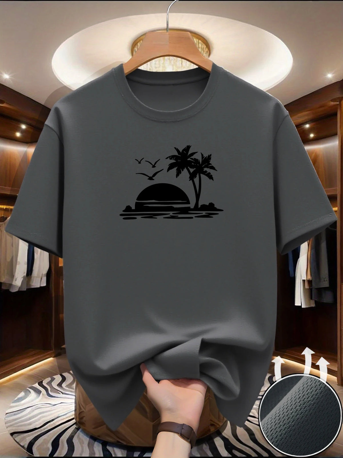 T-Shirt de course à manches courtes pour hommes, haut fin et réfléchissant, impression de plage, séchage rapide, respirant, Fitness, sport, été