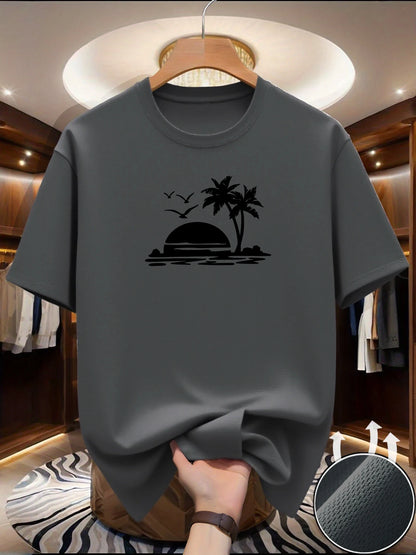 T-Shirt de course à manches courtes pour hommes, haut fin et réfléchissant, impression de plage, séchage rapide, respirant, Fitness, sport, été