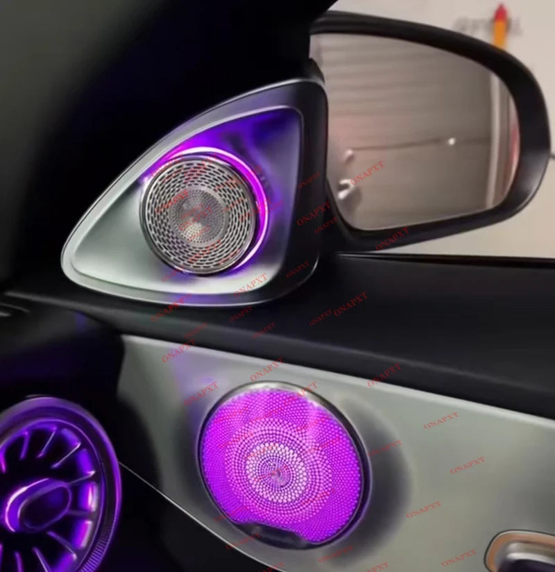 إضاءة محيطية لفتحات تهوية مرسيدس بنز C W205 GLC X253، إضاءة LED دوارة لمكبرات الصوت، غطاء مكبر الصوت بنمط التوربين