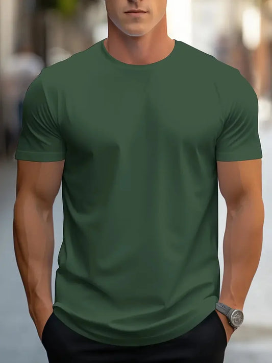 Mode hommes simple couleur unie imprimé à manches courtes été hauts rue mode col rond T-shirt hommes T-shirt ample