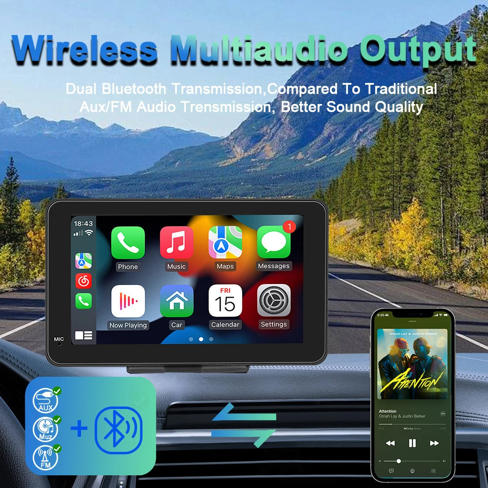 Écran tactile Portable 7 pouces IPS CarPlay Android Auto autoradio lecteur vidéo multimédia GPS Navigation Wifi caméra de recul