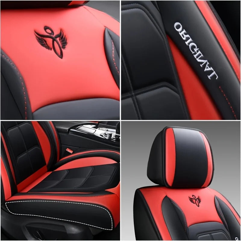 Housse de siège de voiture en cuir PU - Rouge, compatible avec les berlines et la plupart des voitures, SUV, camions, pick-up, design ergonomique avec airbags et côtés.