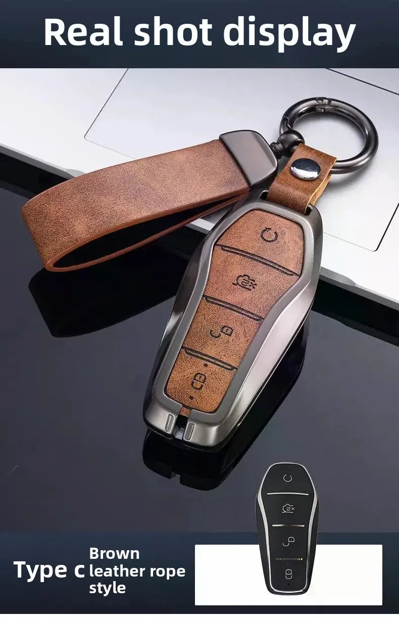 Étui pour clé pour BYD Song Plus Atto 3 Han EV Tang DM Qin joint dauphin cuir métal porte-clés à distance porte-clés accessoires de voiture