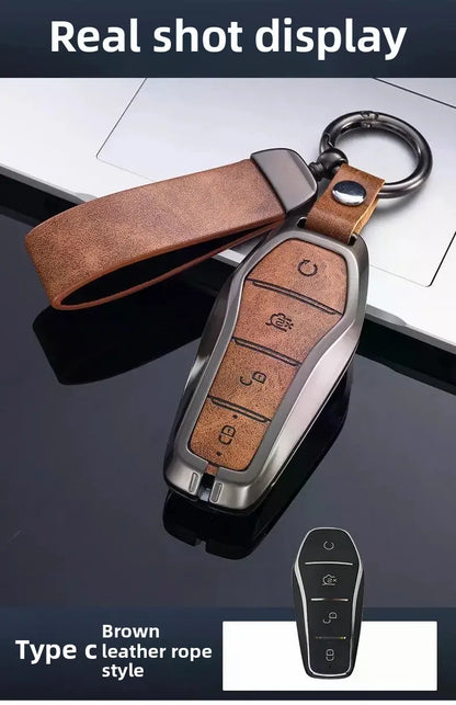 Étui pour clé pour BYD Song Plus Atto 3 Han EV Tang DM Qin joint dauphin cuir métal porte-clés à distance porte-clés accessoires de voiture