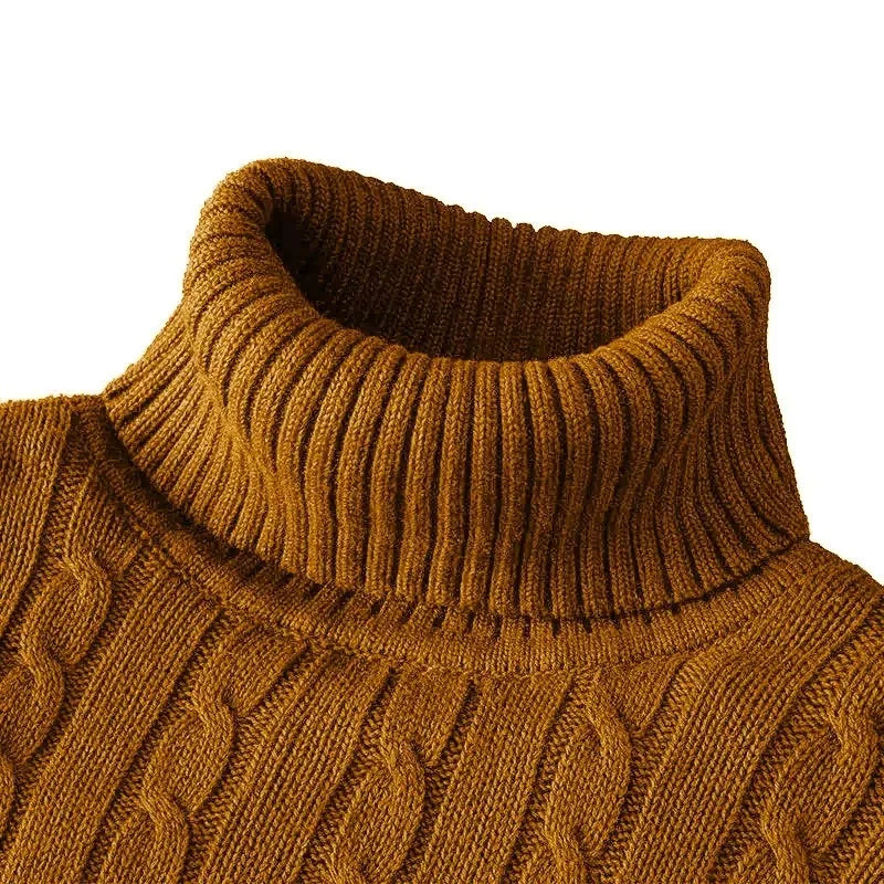 Pull tricoté à manches longues pour hommes, coupe cintrée, col roulé, pull décontracté, haut basique et lourd, hiver