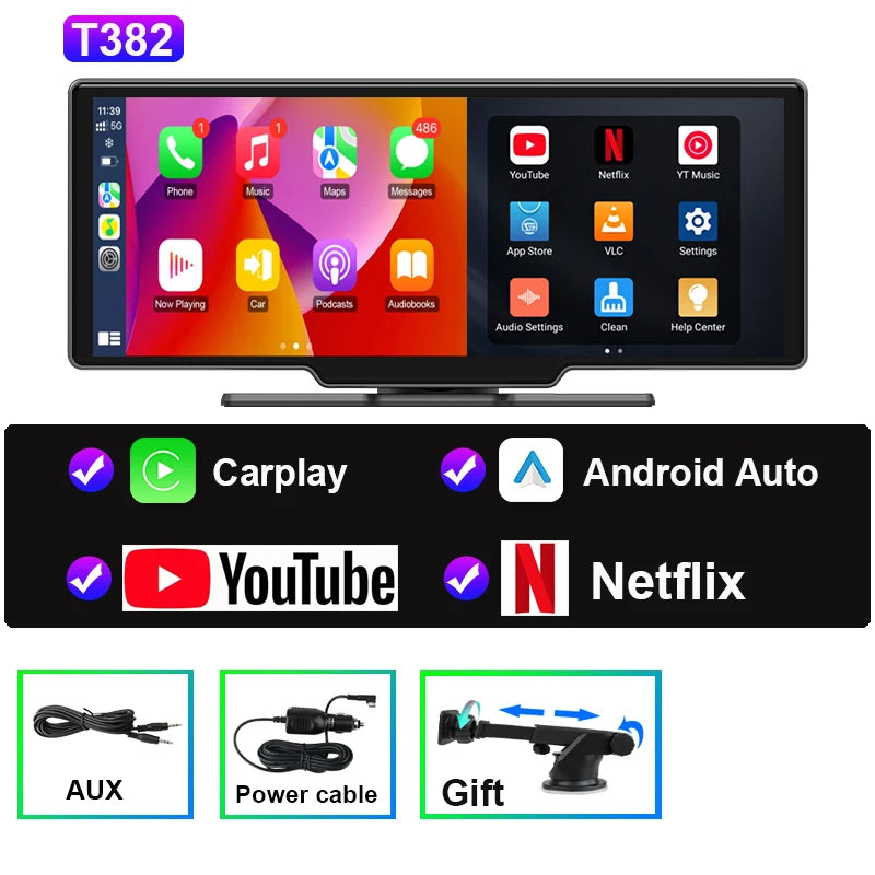 JMCQ autoradio multimédia lecteur vidéo universel sans fil Carplay Android Auto écran avec YouTube Netflix Bluetooth WIFI