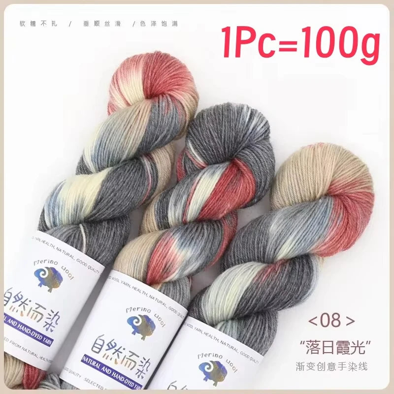 Rouleau de fil de laine mérinos, 100g/rouleau, teint à la main, doux, pour pull, écharpe, chapeau, tissé, fil arc-en-ciel pour bébé, 270M, 1 pièce