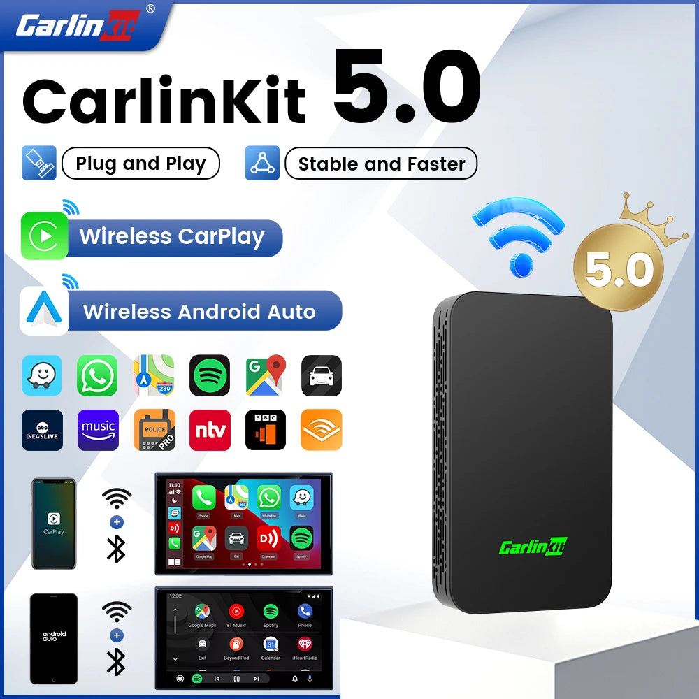 CarlinKit 2026 2Air Wireless Android Auto Box, Dongle CarPlay sans fil portable pour autoradio avec CarPlay filaire, Android Auto, 5.0