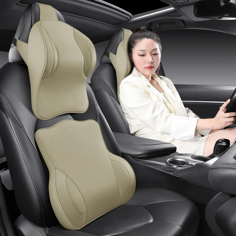 Coussin de nuque et support lombaire en mousse à mémoire de forme pour voiture, soulage le cou et le bas du dos, facile à installer, disponible en plusieurs couleurs