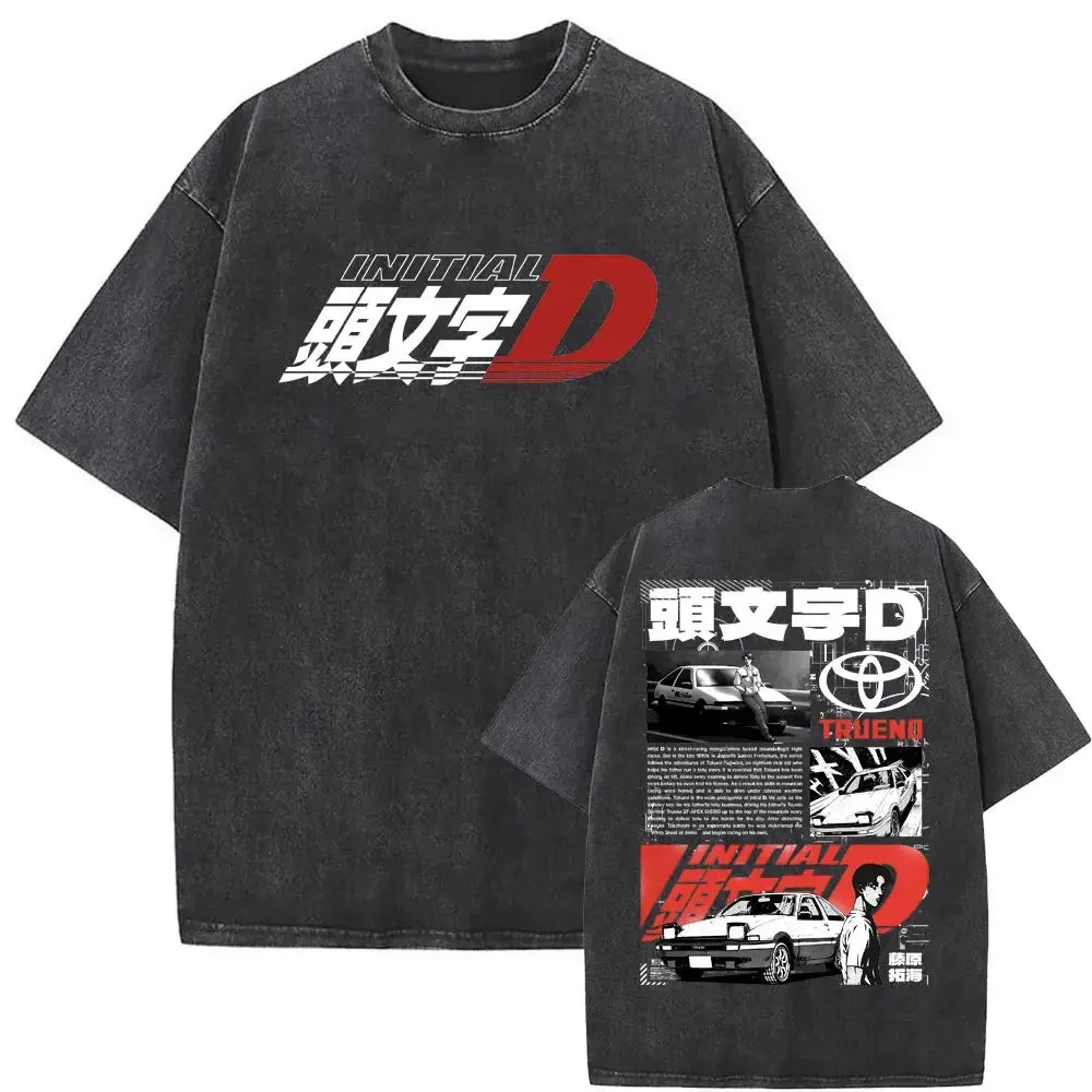 Anime Initial D Drift AE86 lavé Vintage imprimé T-shirt RX-7 R34 horizon GTR JDM T-shirts hommes Harajuku confortable surdimensionné T-shirts