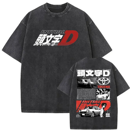 Anime Initial D Drift AE86 lavé Vintage imprimé T-shirt RX-7 R34 horizon GTR JDM T-shirts hommes Harajuku confortable surdimensionné T-shirts