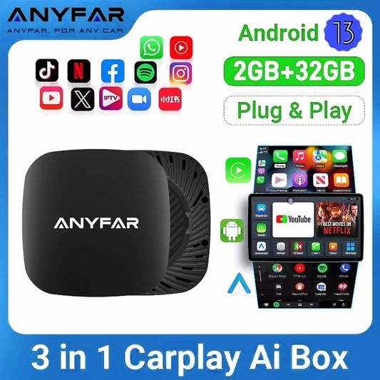 Android 13 Ai Box filaire vers sans fil Carplay Android Auto adaptateur WiFi pour Youtube Nexflit voitures Smart Ai Box Bulit in Play Stroe