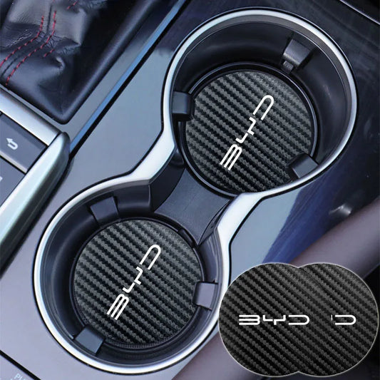 Tapis de dessous de verre en cuir, 2 pièces, emblème de voiture, coussin de tasse d'eau pour BYD Atto 3 Yuan F3 E6 F0 G3 I3 Plus Ea1 Song Max Tang Dmi 2din Pro E2