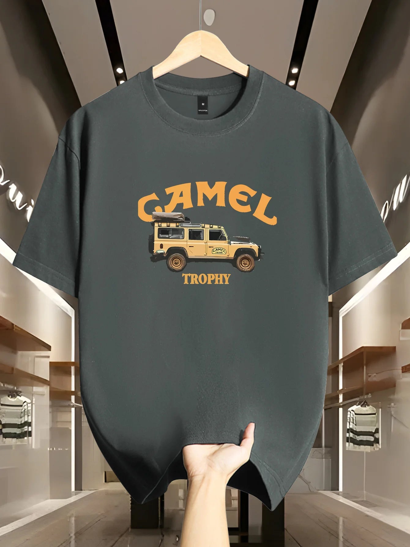Haut d'été à manches courtes et col rond pour hommes, ample et décontracté, motif rétro Camel et Sahara désert imprimé