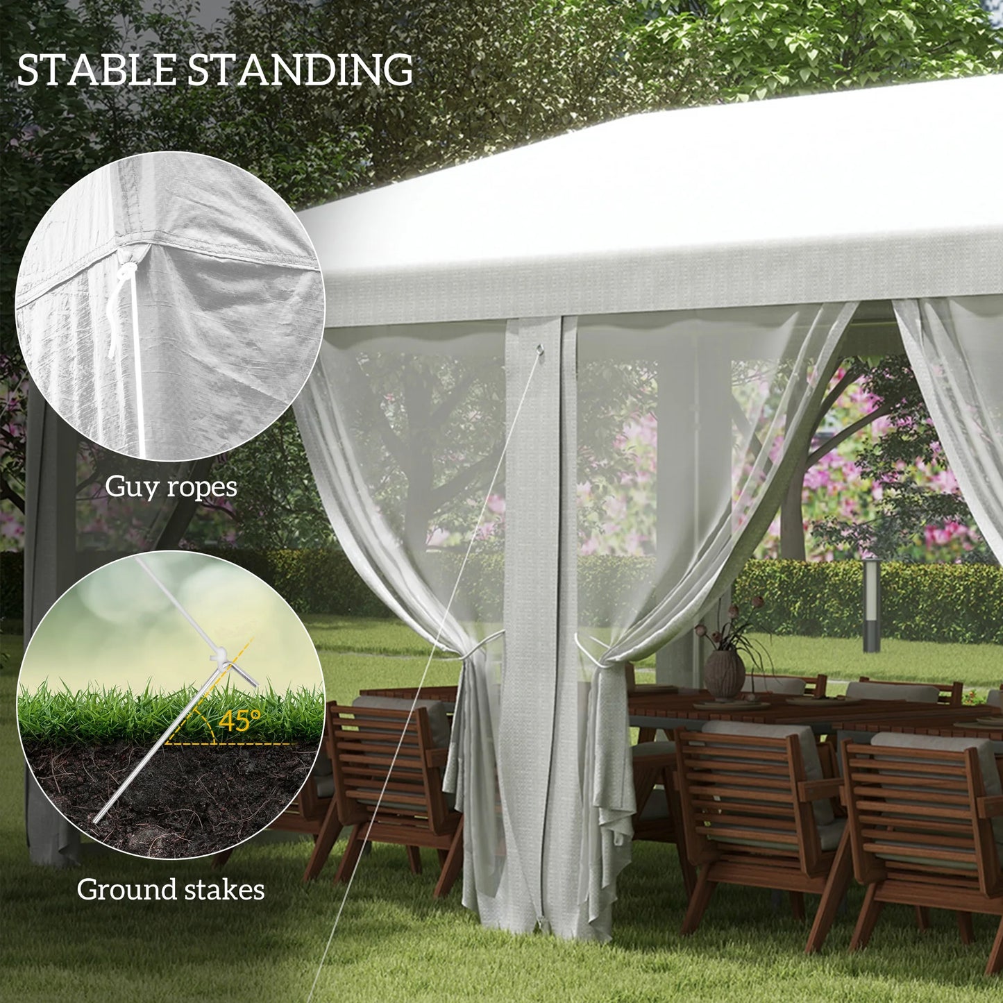 Tente de réception 10x20 pieds pour extérieur, auvent de mariage avec parois latérales amovibles, abri d'ombrage pour événements, barbecues, structure en acier blanc