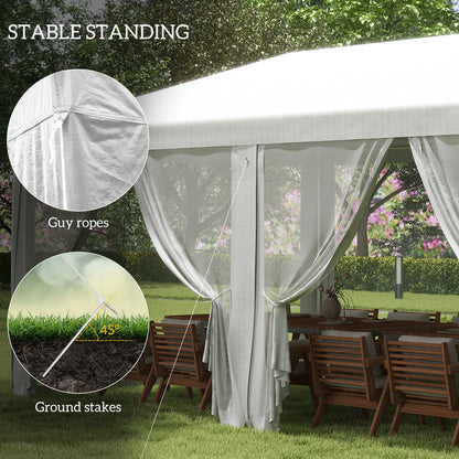 Tente de réception 10x20 pieds pour extérieur, auvent de mariage avec parois latérales amovibles, abri d'ombrage pour événements, barbecues, structure en acier blanc