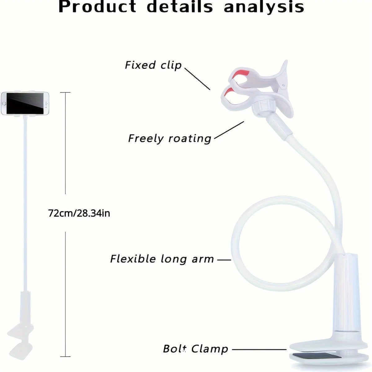Pince de téléphone portable à col de cygne, bras long flexible, prêt Tatparesseux avec poignée, frais généraux en direct