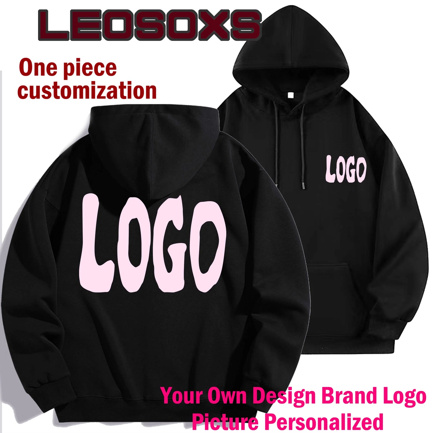 Bricolage LOGO personnalisé pur coton automne et hiver mode décontracté hommes et femmes à manches longues hauts noir sweat à capuche pull