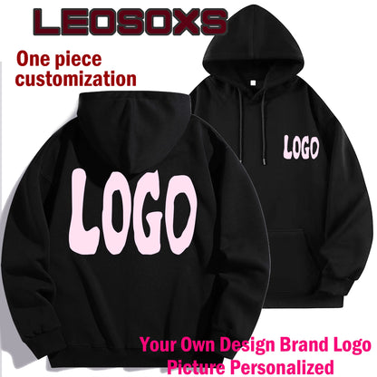 Bricolage LOGO personnalisé pur coton automne et hiver mode décontracté hommes et femmes à manches longues hauts noir sweat à capuche pull