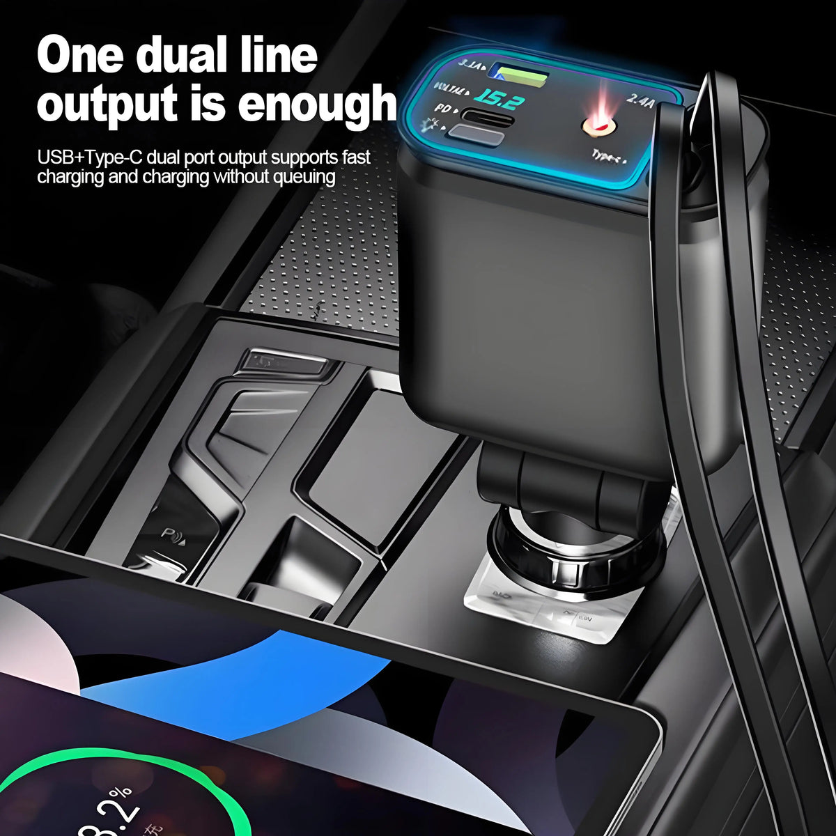 Chargeur de voiture rétractable 120W, avec toit Starlight, câble USB C, chargeur rapide, adaptateur allume-cigare pour IPhone Huawei Samsung
