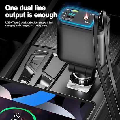 Chargeur de voiture rétractable 120W, avec toit Starlight, câble USB C, chargeur rapide, adaptateur allume-cigare pour IPhone Huawei Samsung