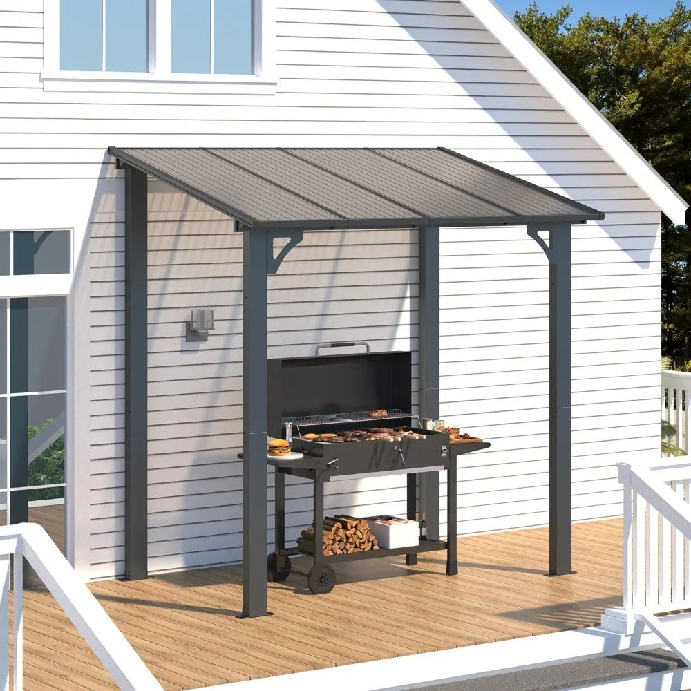 مظلة حديقة بسقف صلب مع مظلة جدارية متينة للفناء الخارجي والشواء، قابلة للتخصيص