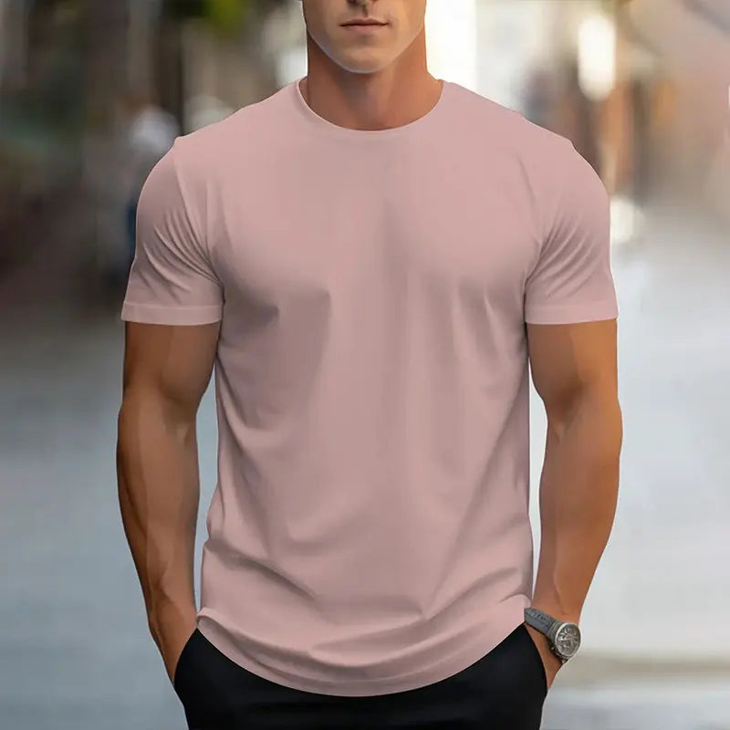 2024 Nouveau Col Rond À Manches Courtes T-Shirt Classique Mode Solide Couleur Sport Respirant À Manches Courtes D'été Respirant Gym Top