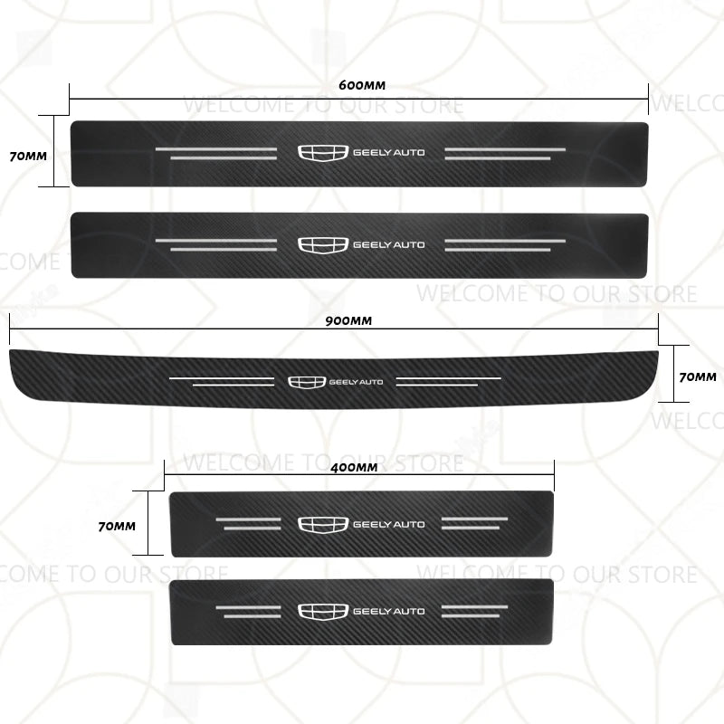 Autocollants de coffre en Fiber de carbone, 4/5 pièces, pour voiture Geely Zeekr LYNK & CO Azkarra Monjaro Atlas Pro Coolray Tugella, décor de seuil de porte