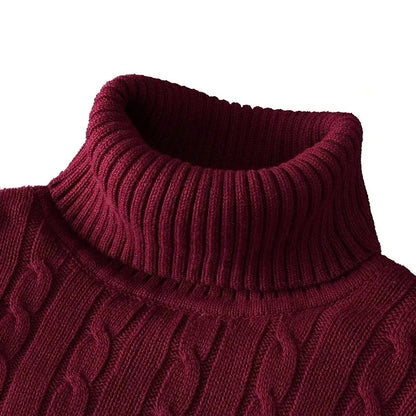 Pull tricoté à manches longues pour hommes, coupe cintrée, col roulé, pull décontracté, haut basique et lourd, hiver