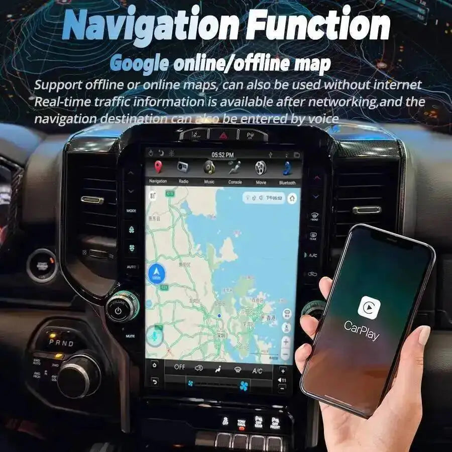 Autoradio Carplay Navigation GPS, écran Android 13.1 pouces, stéréo automatique, lecteur vidéo multimédia, pour Dodge Ram 1500 2500 3500 2019 – 2023