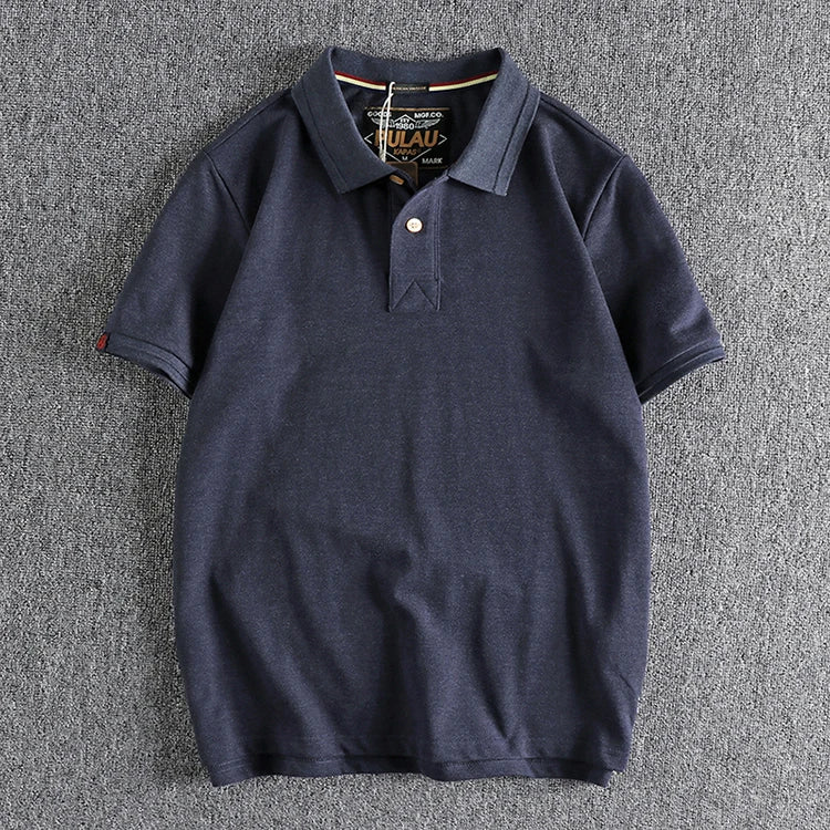 T-shirt rétro américain à manches courtes pour hommes, Polo à revers de couleur unie, à la mode, 100% coton, hauts d'affaires décontractés