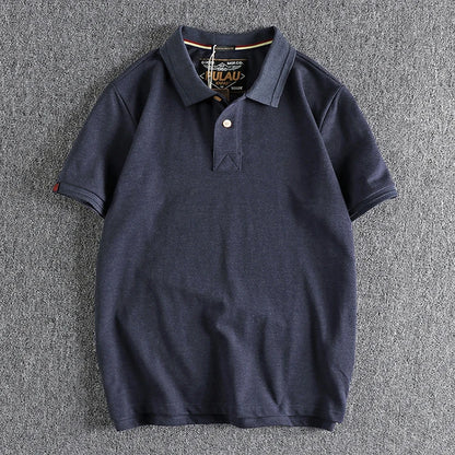 T-shirt rétro américain à manches courtes pour hommes, Polo à revers de couleur unie, à la mode, 100% coton, hauts d'affaires décontractés