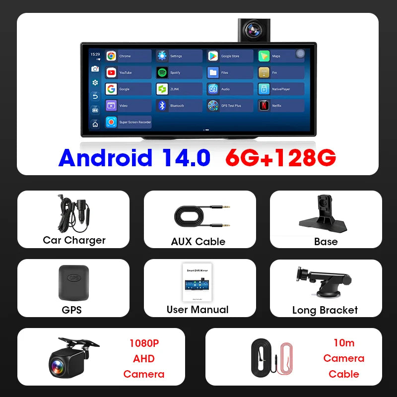 11.26 pouces universel Android 14 8 cœurs puce 6 + 128G Carplay autoradio GPS BT lecteur multimédia Central systèmes intelligents de voiture
