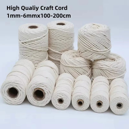 Macramé en ULde coton pour bricolage, artisanat, cintres de plantes, Noël et mariage, 1mm, 2mm, 3mm, 4mm, 5mm, 6mm, 109 verges, 218 verges