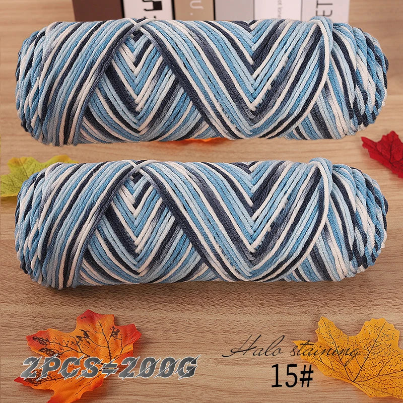 2 pièces de fil à tricoter en coton de lait teinté à 5 brins, coloré, pour bébé, écharpe tissée à la main, épaisseur moyenne, matériel de crochet fait main, sac
