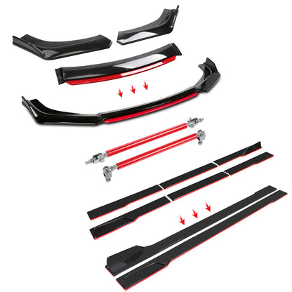 Kit universel de carrosserie de lèvre de pare-chocs avant de voiture + séparateur de becquet de jupe latérale de 2M + tiges de support de 20CM pour Honda pour Nissan protection de carrosserie de voiture